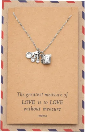 quan jewelry Cooking Jewelry, Measuring Spoons Kitchen Tools, Gifts for Mom, Gifts for Chef, Bakers, Bakery Fashion Pendant Necklace, 16-18 inches Adjustable