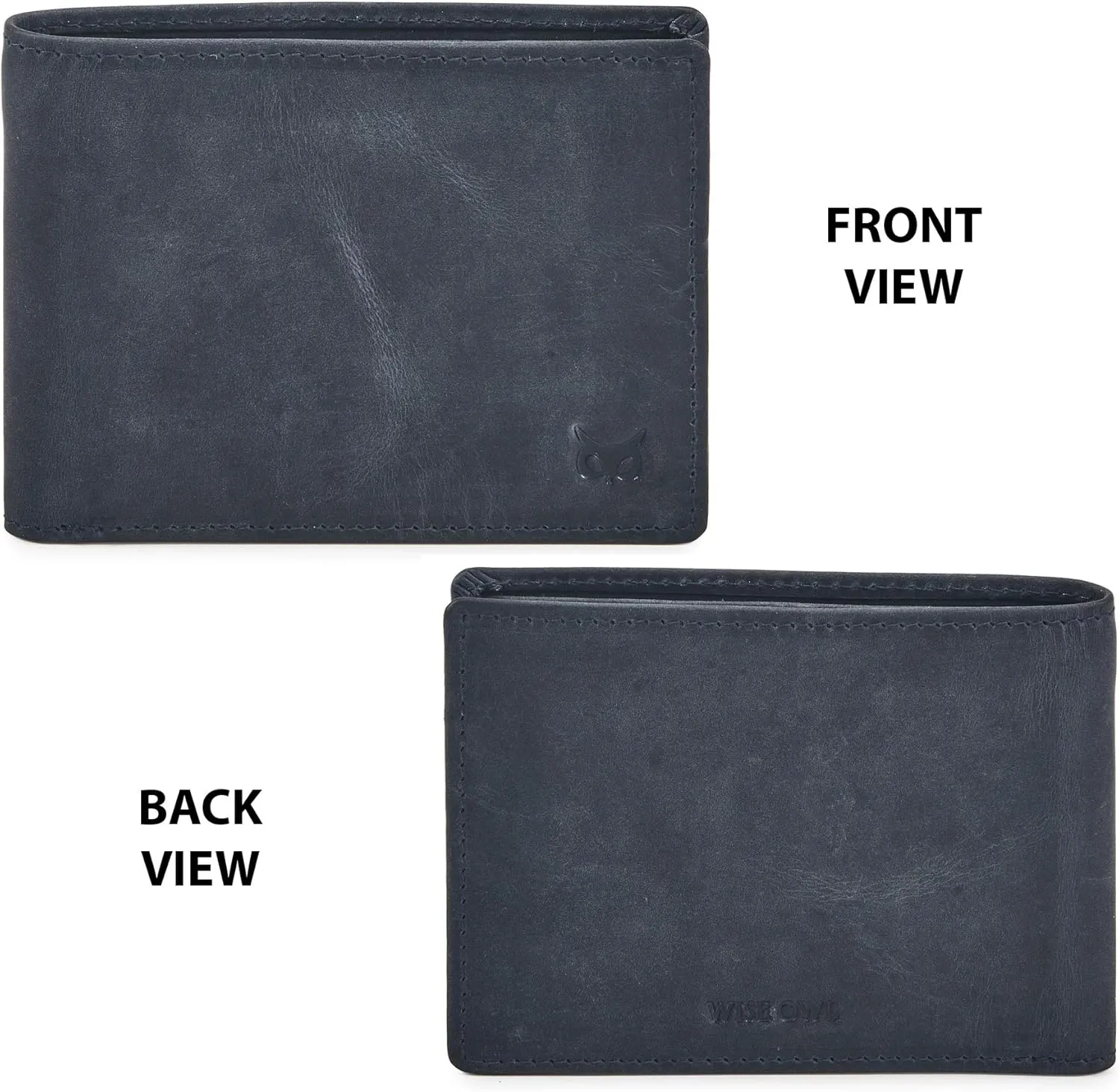 Real Leather Mens Bifold Wallet RFID Blocking Slim Minimalist Front Pocket - Thin & Stylish with ID Window in Gift Box (Crazy Horse, Navy)