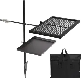 REDCAMP Swivel Campfire Grill Skillet Combo, Portable Heavy Duty Camping Grill Grate with Carrying Bag for Outdoor Fire pit Open Flame Cooking