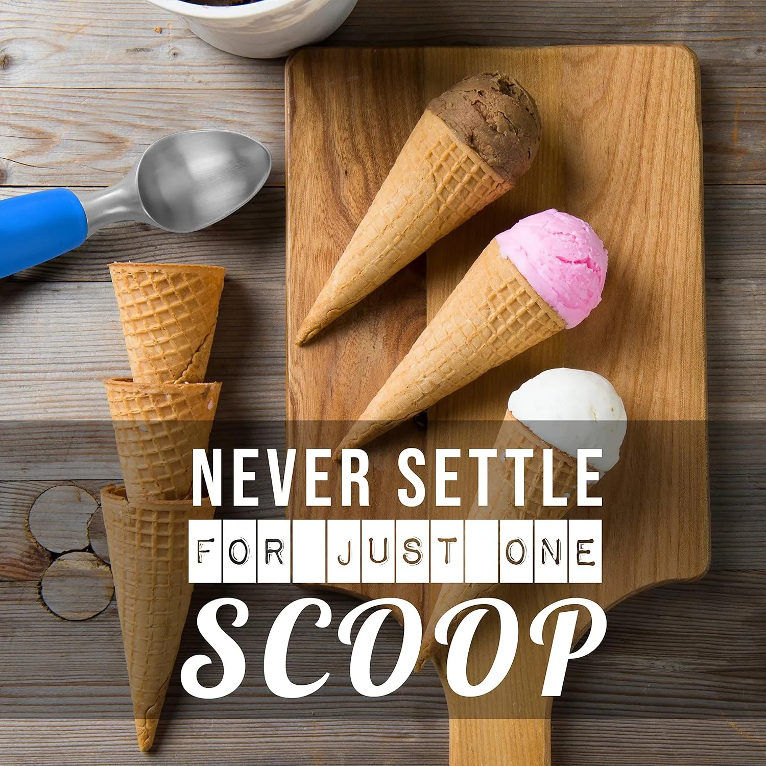 Rockland Guard Ice Cream Scoop with Chisel-Shaped Tip, Non-Slip Easy to Grip Handle, Solid Stainless Steel for Hard or Soft Ice Cream - Dishwasher Safe. (Blue)