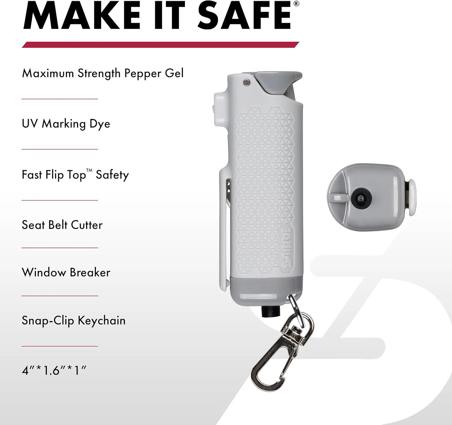 SABRE Safe Escape 3-In-1 Pepper Gel With Seat Belt Cutter & Window Breaker, Maximum Strength Pepper Spray, Snap Clip Keychain for Easy Carry & Fast Access, 0.54 fl oz, Easy to Use Fast Flip Top Safety