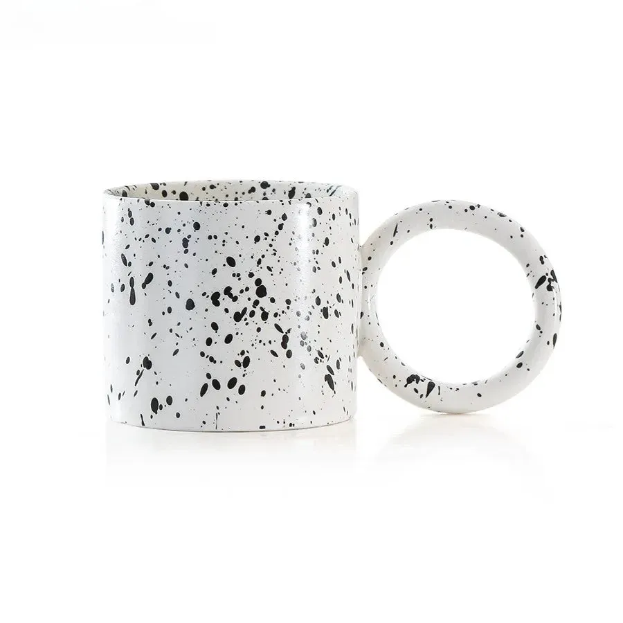 SINOTAO  -  11oz Creative Big Ear Handle Ceramic Coffee Cup Gift Mug Nordic Ink Splash Coffee Mug High Value Tea Cup with Handle Ceramic Mug