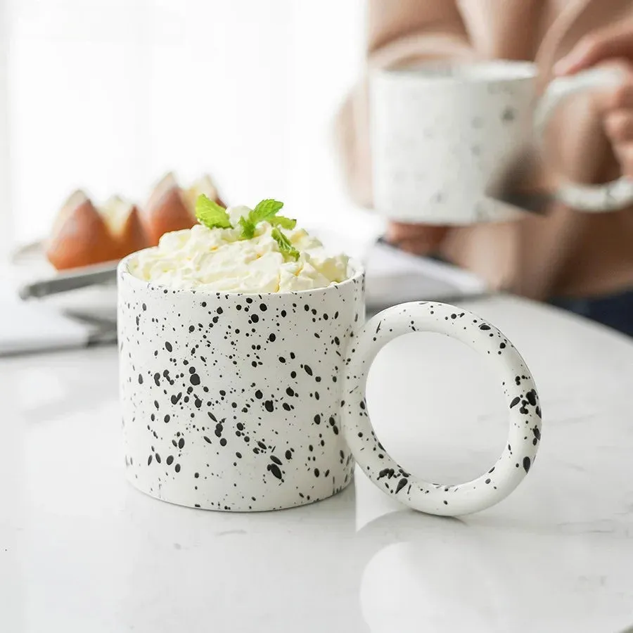 SINOTAO  -  11oz Creative Big Ear Handle Ceramic Coffee Cup Gift Mug Nordic Ink Splash Coffee Mug High Value Tea Cup with Handle Ceramic Mug