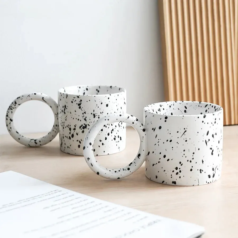 SINOTAO  -  11oz Creative Big Ear Handle Ceramic Coffee Cup Gift Mug Nordic Ink Splash Coffee Mug High Value Tea Cup with Handle Ceramic Mug