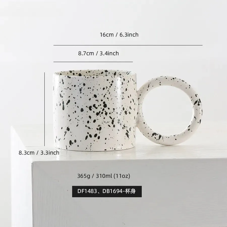SINOTAO  -  11oz Creative Big Ear Handle Ceramic Coffee Cup Gift Mug Nordic Ink Splash Coffee Mug High Value Tea Cup with Handle Ceramic Mug