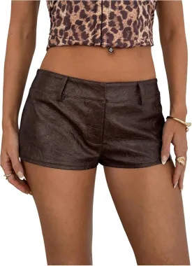 SOLY HUX Women's PU Leather Shorts Retro Straight Leg Party Music Festival Mini Shorts