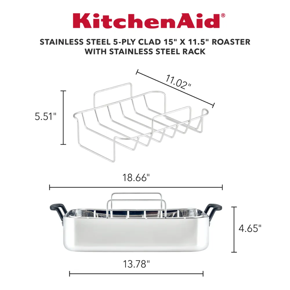 Stainless Steel 5-Ply Clad Roaster with Removable Rack