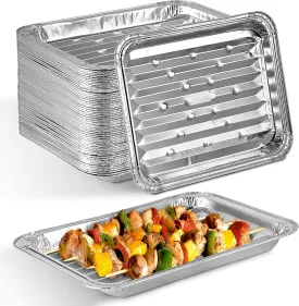 Stock Your Home Disposable Aluminum Foil Broiler Pan for Oven (25 Pack) Sheet Pans for Grilling, Roasting Rack, Trays with Ribbed Surface for BBQ Grill-Like Texture