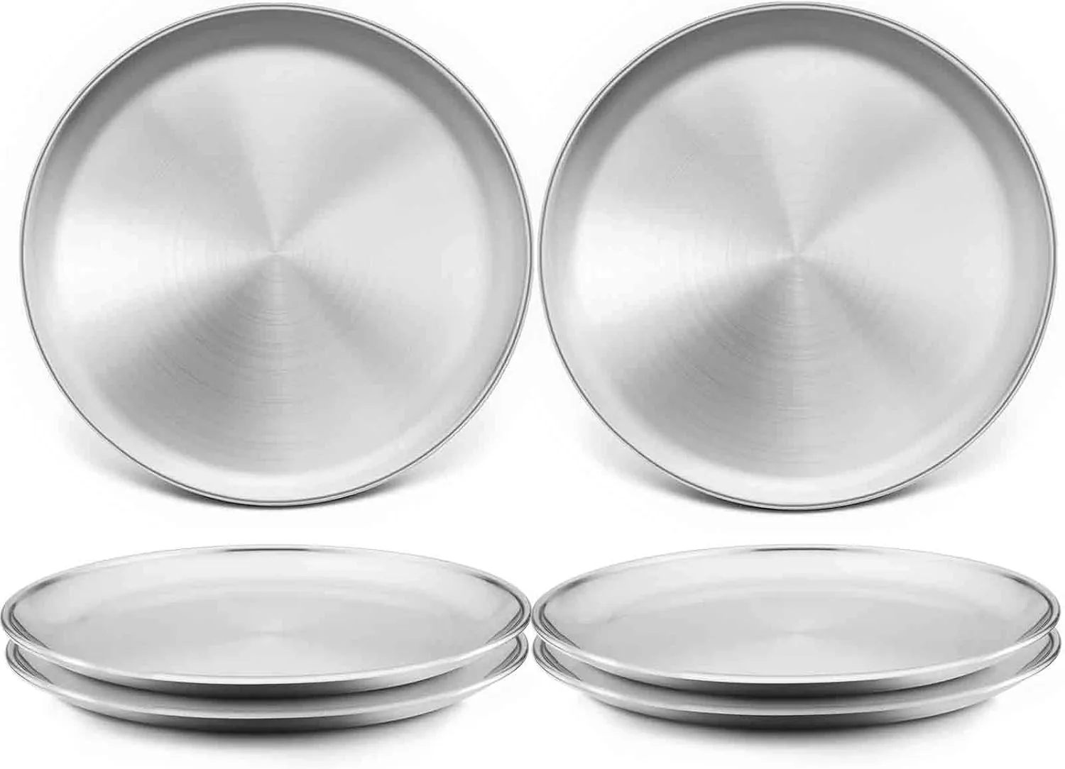 TeamFar Toddler Plates, 8 Inch Stainless Steel Kids Dinner Metal Plates, Round Serving Salad Dishes for Camping Outdoor Party, Safe & Healthy, Sturdy & Heavy Duty, Dishwasher Safe  Set of 6