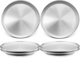 TeamFar Toddler Plates, 8 Inch Stainless Steel Kids Dinner Metal Plates, Round Serving Salad Dishes for Camping Outdoor Party, Safe & Healthy, Sturdy & Heavy Duty, Dishwasher Safe  Set of 6