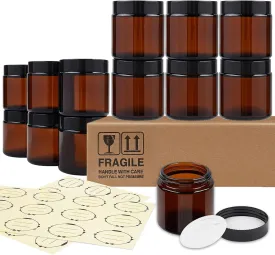 TUZAZO 12 Pack 4 Oz Thick Amber Round Glass Jars with Lids - Empty Candle Making Jar/Food Storage Canning Jar/Cosmetic Containers with Leakproof Lids for Cream Lotion Body Butter Beauty Products
