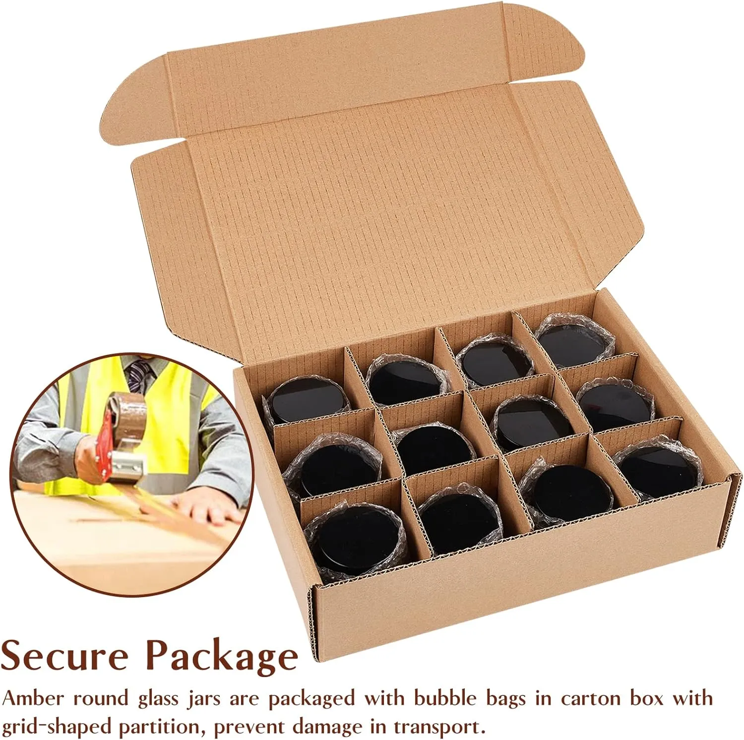 TUZAZO 12 Pack 4 Oz Thick Amber Round Glass Jars with Lids - Empty Candle Making Jar/Food Storage Canning Jar/Cosmetic Containers with Leakproof Lids for Cream Lotion Body Butter Beauty Products