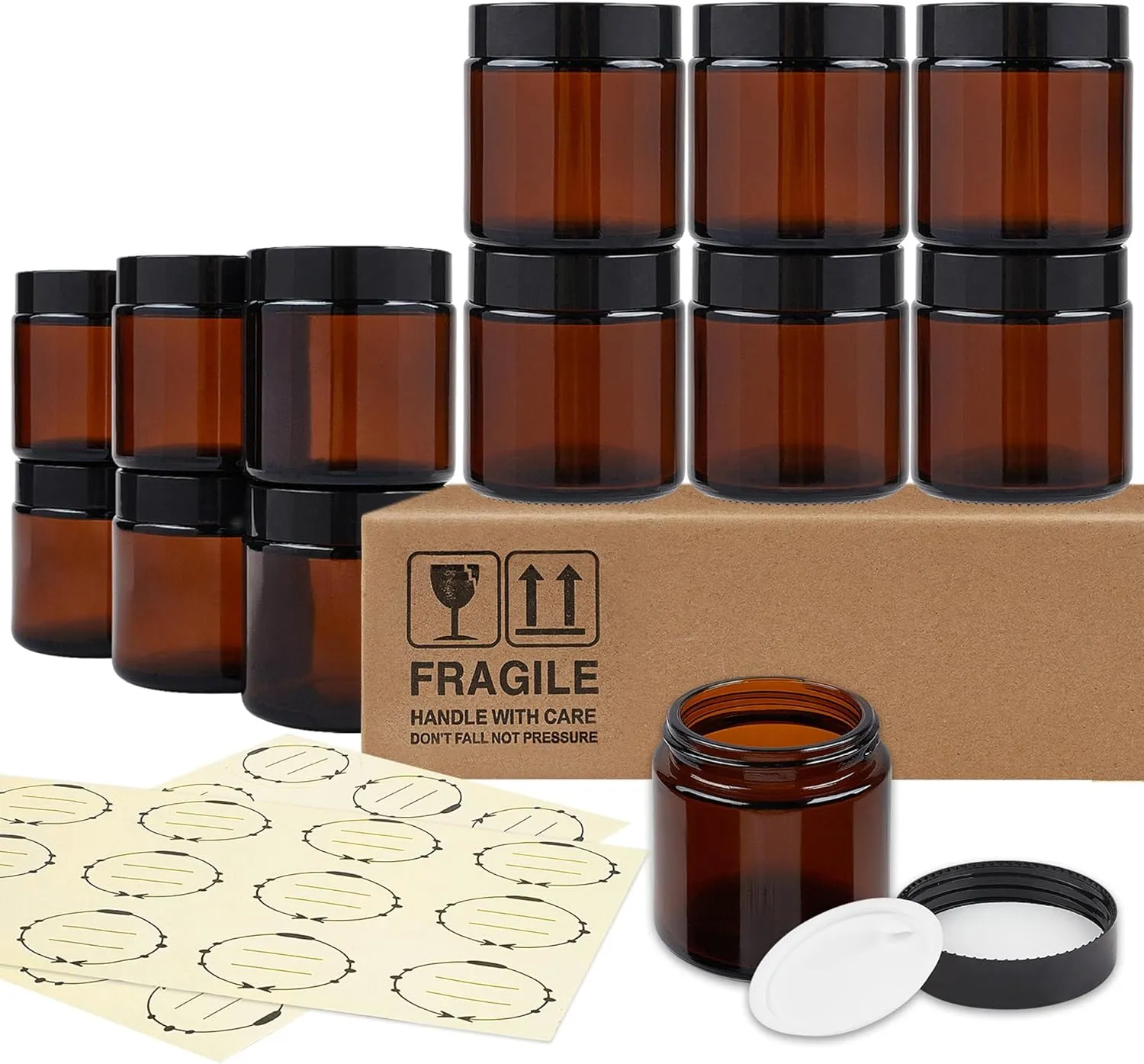 TUZAZO 12 Pack 4 Oz Thick Amber Round Glass Jars with Lids - Empty Candle Making Jar/Food Storage Canning Jar/Cosmetic Containers with Leakproof Lids for Cream Lotion Body Butter Beauty Products