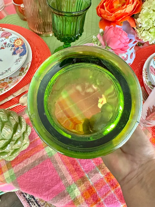 Vintage Canister Jar Green Indiana Carnival Glass Iridescent