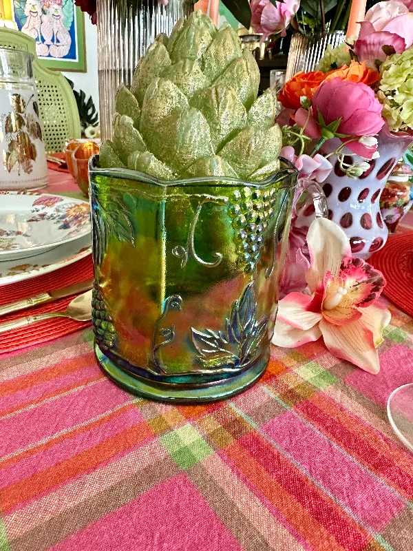 Vintage Canister Jar Green Indiana Carnival Glass Iridescent