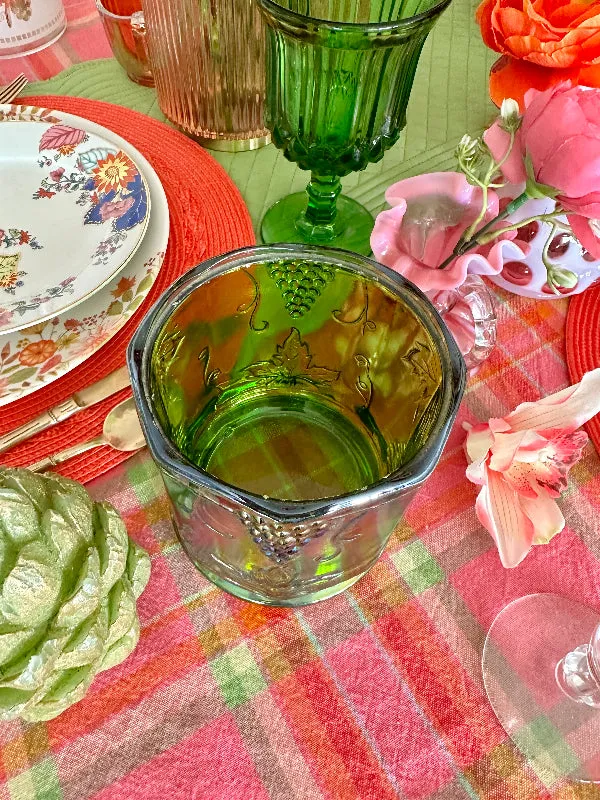 Vintage Canister Jar Green Indiana Carnival Glass Iridescent