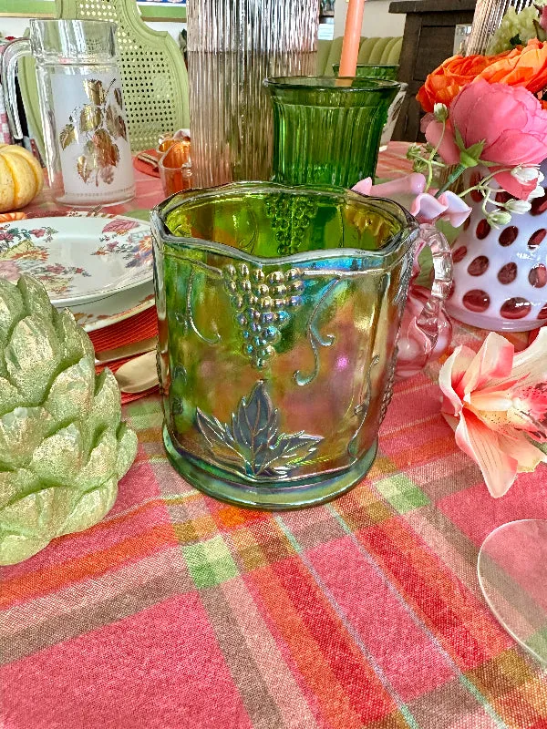 Vintage Canister Jar Green Indiana Carnival Glass Iridescent