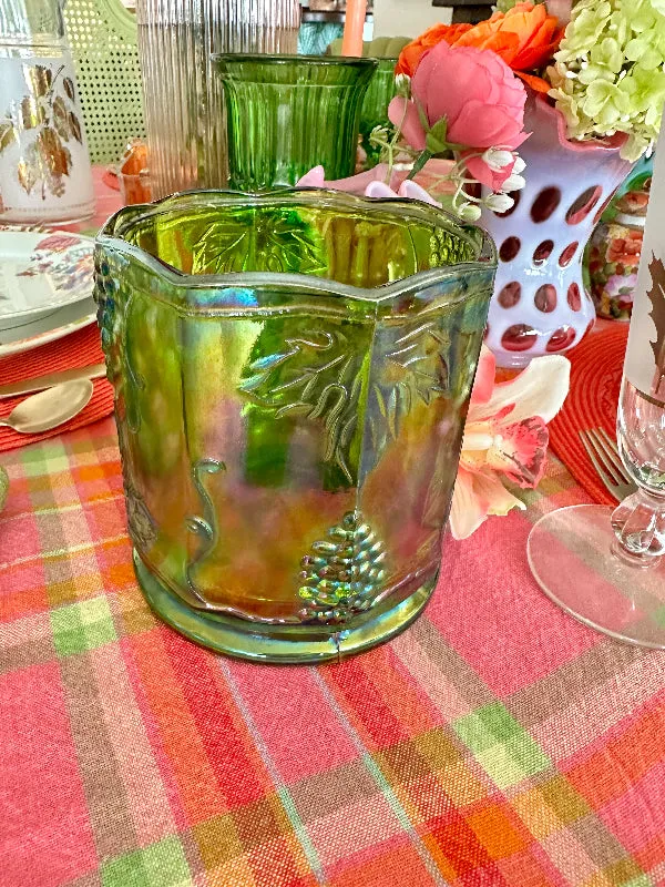 Vintage Canister Jar Green Indiana Carnival Glass Iridescent