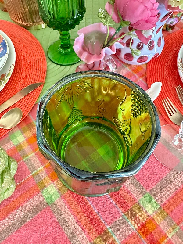 Vintage Canister Jar Green Indiana Carnival Glass Iridescent