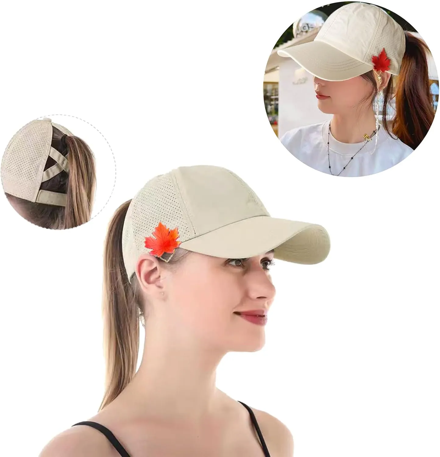 Women's Detachable Windproof Chain Cap Clip Cross Ponytail Baseball Cap Adjustable High Messy Bun Ponycap Quick Dry Cap
