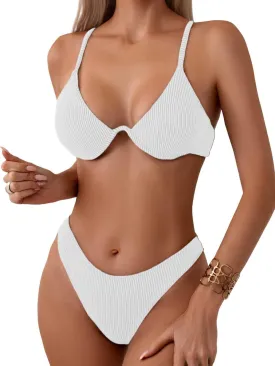 Women's Sexy Two Piece Undewrwire Thong Triangle Bikini Bathing Swimsuits