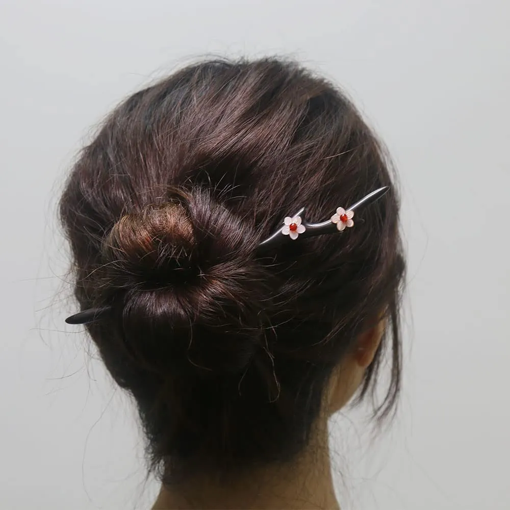Wooden Hair Stick for Women Girl 7.08" Black Ebony Carved Hair Pins for Long Hair Handmand Hair Accessories for Buns (Model C)