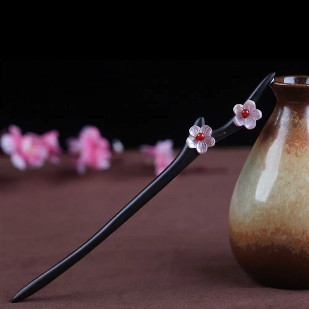 Wooden Hair Stick for Women Girl 7.08" Black Ebony Carved Hair Pins for Long Hair Handmand Hair Accessories for Buns (Model C)
