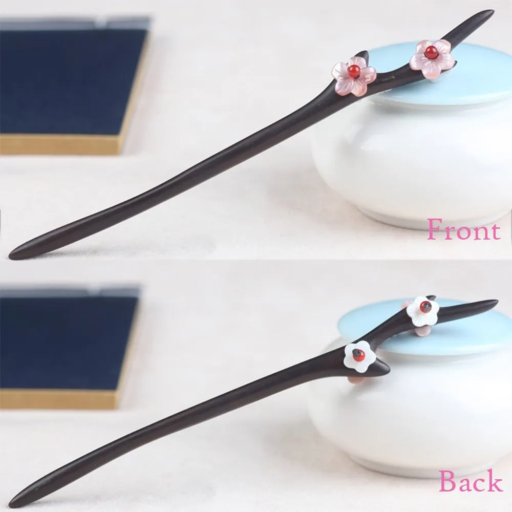 Wooden Hair Stick for Women Girl 7.08" Black Ebony Carved Hair Pins for Long Hair Handmand Hair Accessories for Buns (Model C)