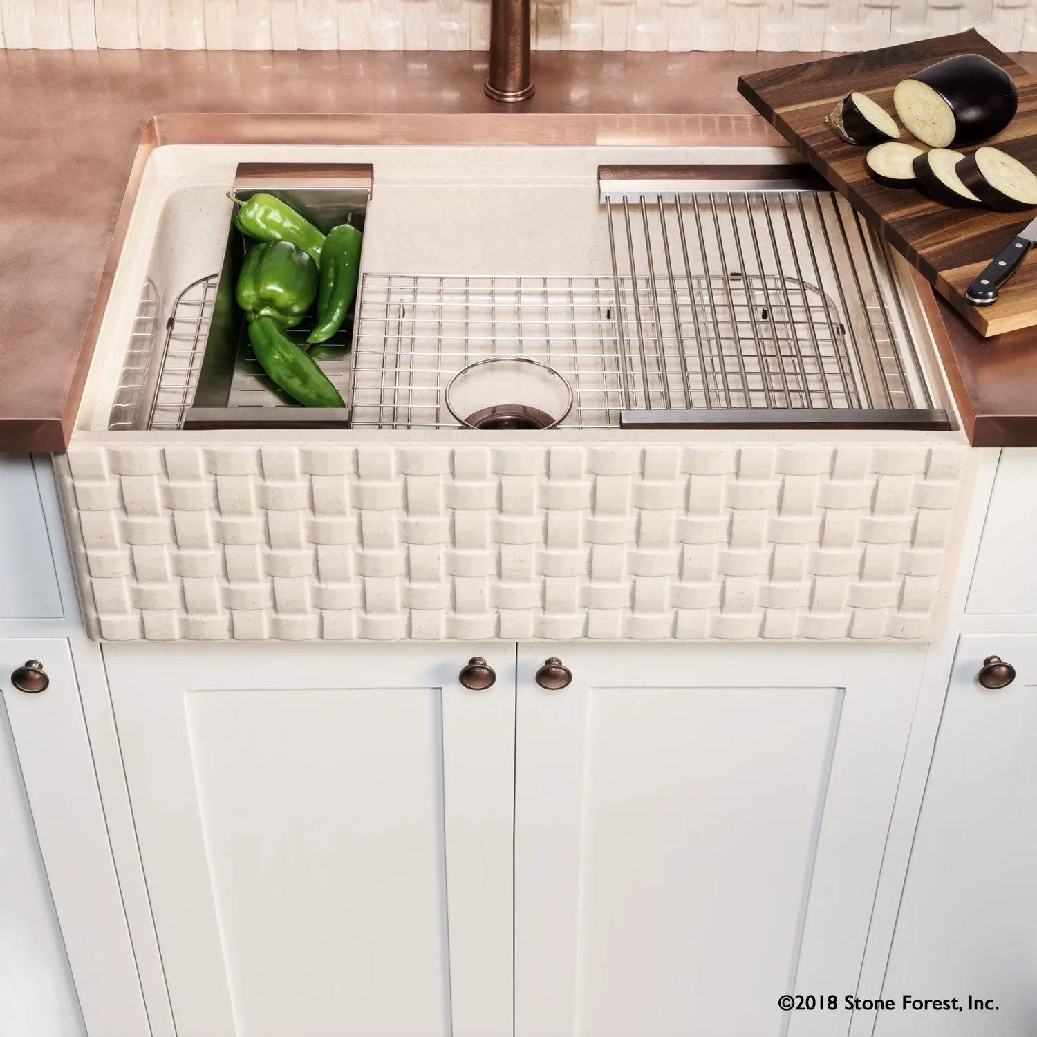 Workstation Basketweave Farmhouse Sink