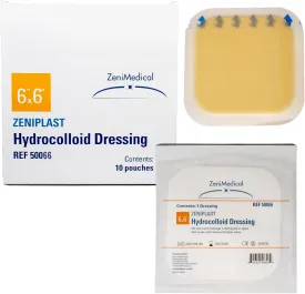 ZeniPlast (6" x 6") Hydrocolloid Dressing, Sterile Adhesive Patches, Waterproof Wound Dressing, Extended Wear, 10/Box